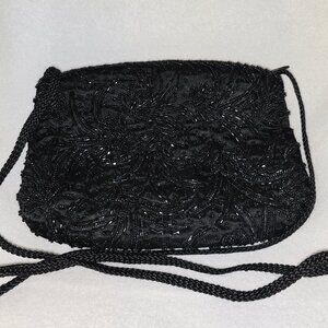 Black Beaded Evening Crossbody Bag